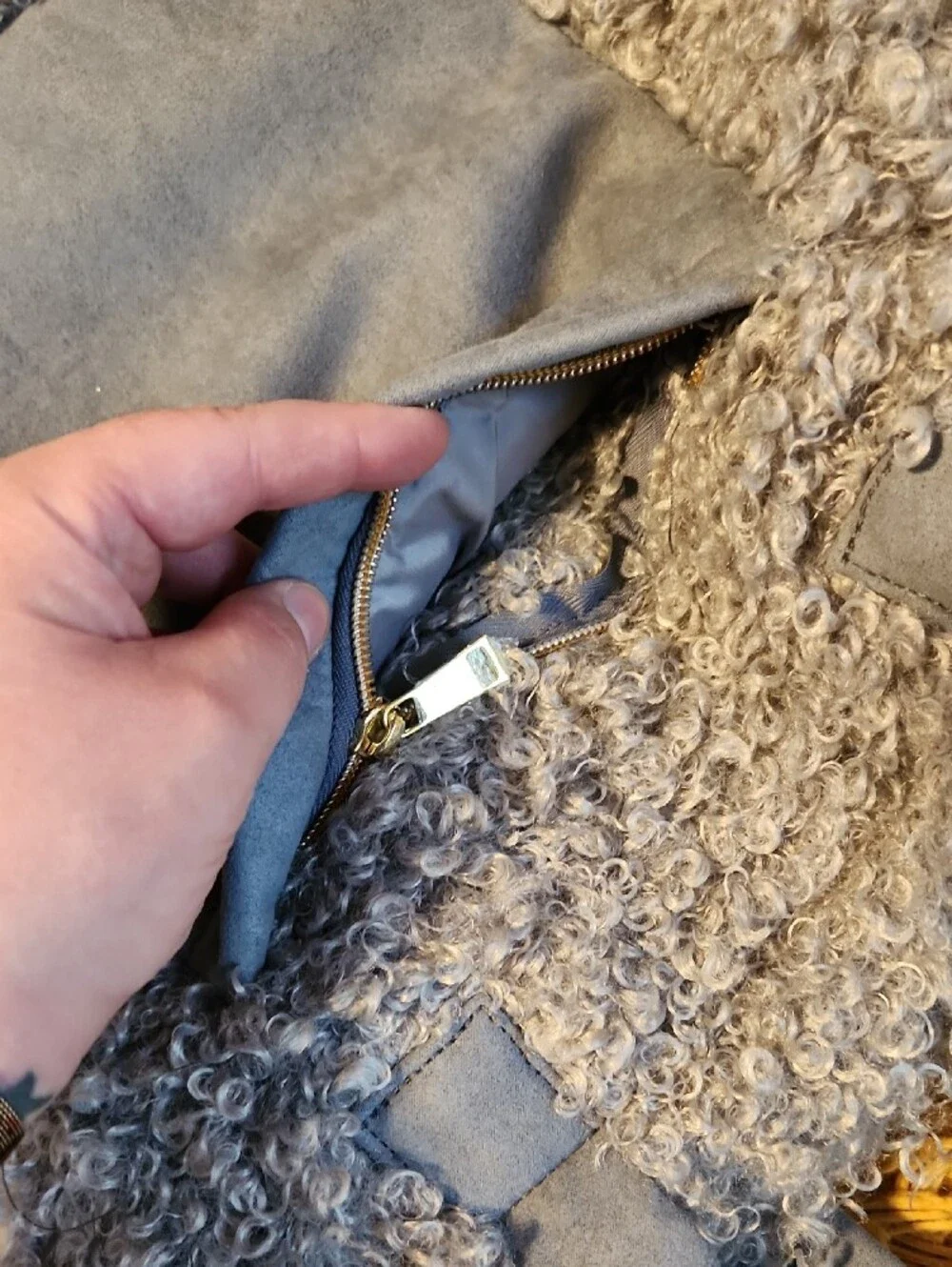 NWOT Light Blue Faux Shearling Tote with Front Pocket